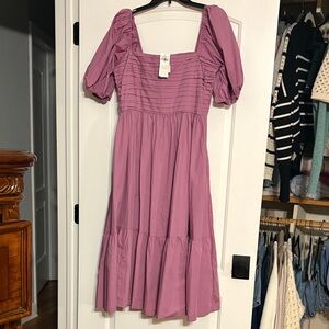 Abercrombie & Fitch Mauve Midi Dress with Puff Sleeves